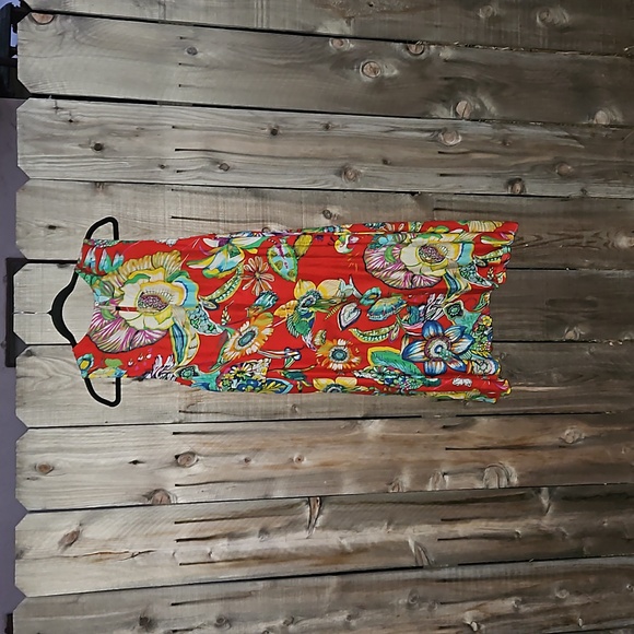 World Market Bold Red Multi Tropical Floral Popover Dress Size L / XL - Picture 6 of 7